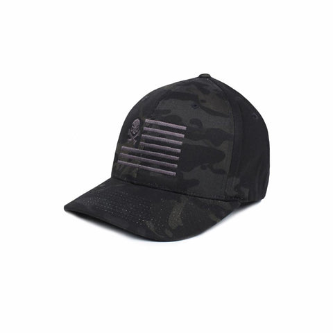 Skull American Flag: Mid-Profile - BlackMultiCam/Grey - Hats - Pipe Hitters Union