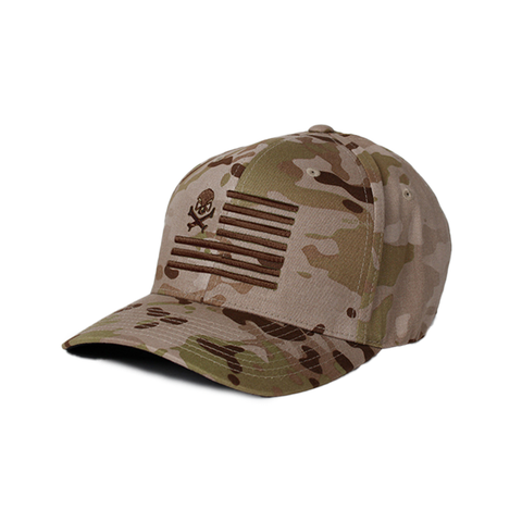 Skull American Flag: Mid-Profile - AridMultiCam/Brown - Hats - Pipe Hitters Union