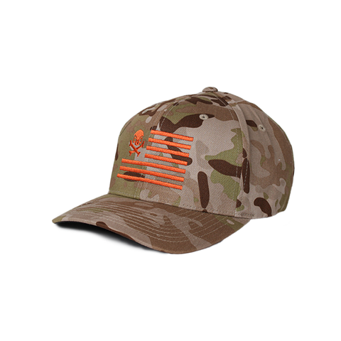 Skull American Flag: Mid-Profile - AridMultiCam/Orange - Hats - Pipe Hitters Union
