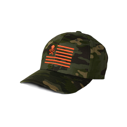 Skull American Flag: Mid-Profile - TropicMultiCam/Orange - Hats - Pipe Hitters Union