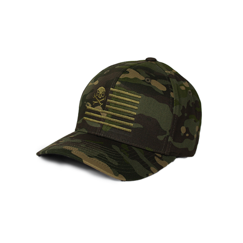Skull American Flag: Mid-Profile - TropicMultiCam/ODGreen - Hats - Pipe Hitters Union