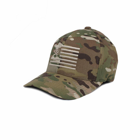 Skull American Flag: Mid-Profile - GreenMultiCam/Tan - Hats - Pipe Hitters Union